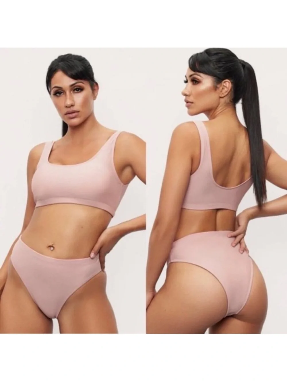Frederick’s of Hollywood Vedra Bikini Top Ballerina Blush Pink Tank Shoulder XL